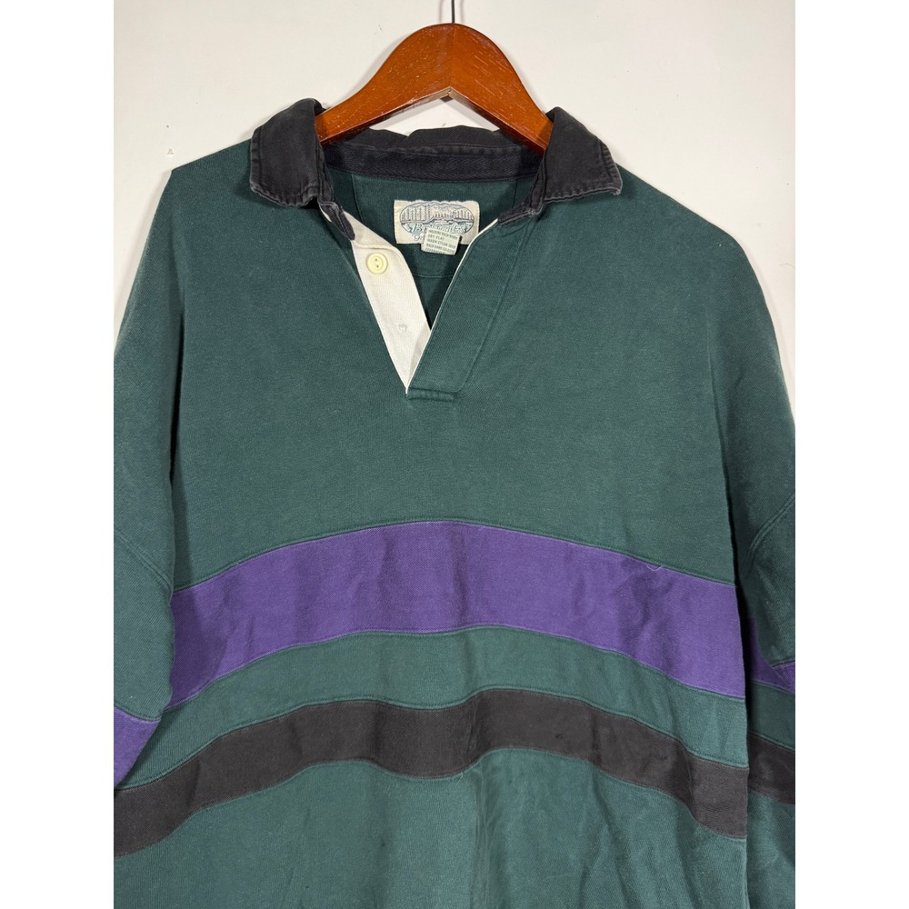 Vintage Britches Great Outdoors Mens Large Rugby Shirt Green Purple Striped L